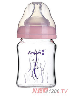 皇嬰寬口晶鉆玻璃小奶瓶120ml粉色