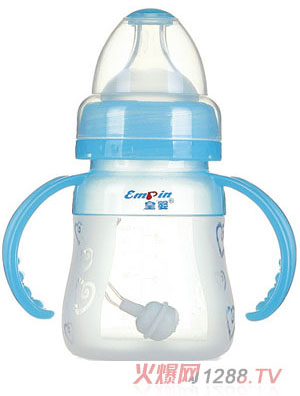 皇嬰寬口硅膠自動奶瓶150ml藍色