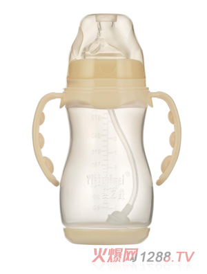 嬰之美寬口雙耳自動葫蘆PP奶瓶帶底270ML乳白色