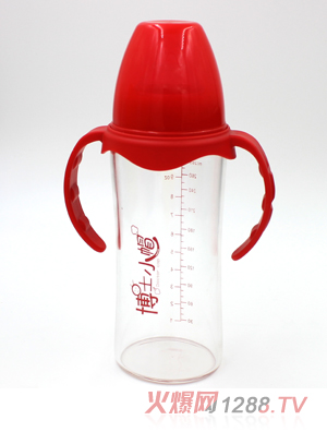 博士小帽玻璃有柄自然親子寬口徑奶瓶280ml紅色