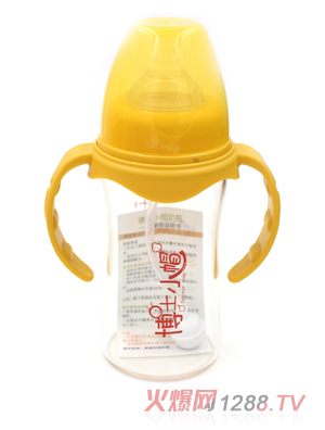 博士小帽玻璃有柄自然親子寬口徑自動奶瓶200ml黃色