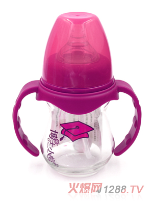 博士小帽玻璃有柄自然親子寬口徑自動奶瓶150ml紫色
