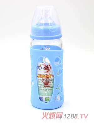 博士小帽玻璃自然親子防摔保溫寬口徑奶瓶280ml藍色