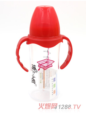 博士小帽PP有柄自然親子寬口奶瓶300ml紅色