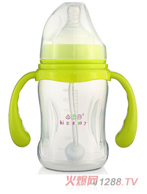 小孩國寬口自動(dòng)柳葉形PP奶瓶180ML青色