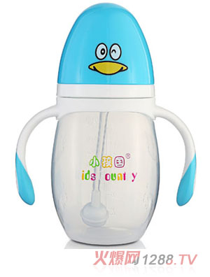 小孩國寬口自動(dòng)企鵝PP奶瓶210ML 藍(lán)色