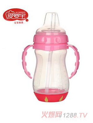 愛嬰寶感溫寬口嬰兒雙手柄PP學(xué)飲杯270ml