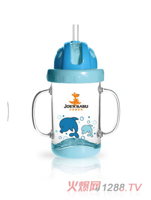 小袋鼠巴布晶透學飲杯260ml藍色
