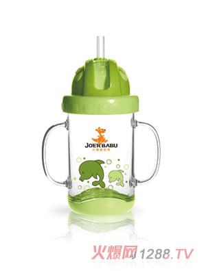 小袋鼠巴布晶透學飲杯260ml綠色