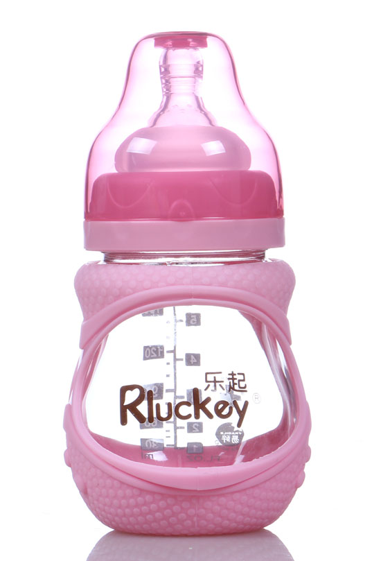 樂(lè)起180ml防摔玻璃奶瓶粉色不帶柄