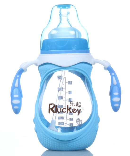 樂(lè)起240ml防摔玻璃奶瓶藍(lán)帶柄