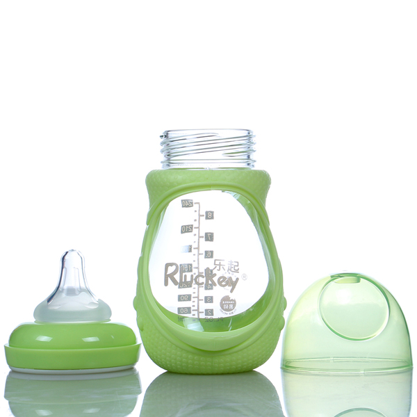 樂(lè)起防摔玻璃奶瓶240ml綠色