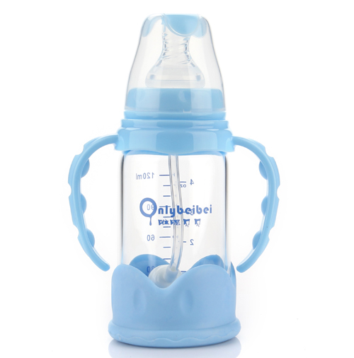 唯昵貝貝標口防摔玻璃奶瓶120ml藍色